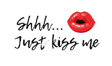 Kırmızı rujlu seksi kadın dudaklar ve mesaj. 