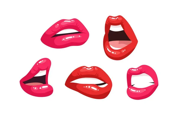 Sexy Weibliche Lippen Mit Rotem Lippenstift Vector Fashion Illustration Frauenmund — Stockvektor