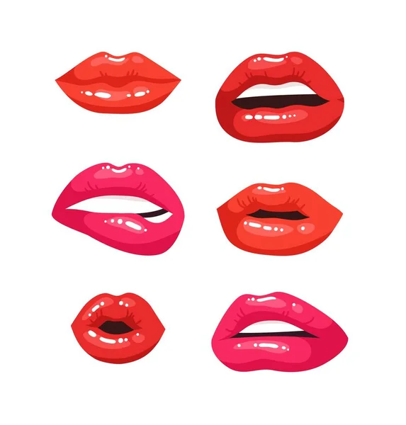 Labios Femeninos Sexy Con Lápiz Labial Rojo Vector Moda Ilustración — Archivo Imágenes Vectoriales