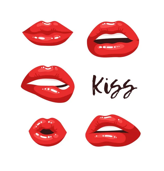 Labios Femeninos Sexy Con Lápiz Labial Rojo Vector Moda Ilustración — Archivo Imágenes Vectoriales