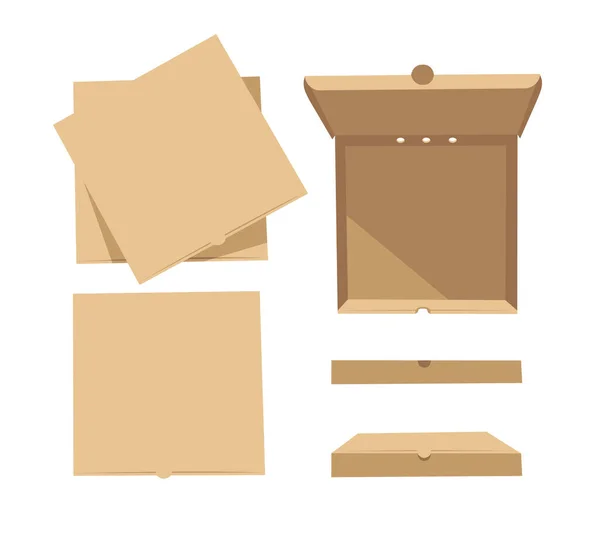 Caja Montaje Cartón Cuadrado Para Pizza Embalaje Entrega Ilustración Estilo — Vector de stock