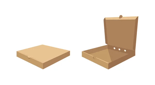 Caja Montaje Cartón Cuadrado Para Pizza Embalaje Entrega Ilustración Estilo — Vector de stock