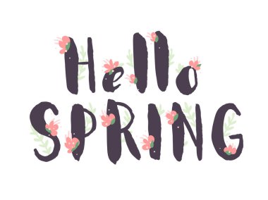 Pembe Çiçeklerle Kadın Mektupları İlkbahar Mesajı. El yapımı mor mürekkep yazı tipi. El yazısıyla fırçayla yazılmış mektuplar. Moda Düğün vektör çizimi