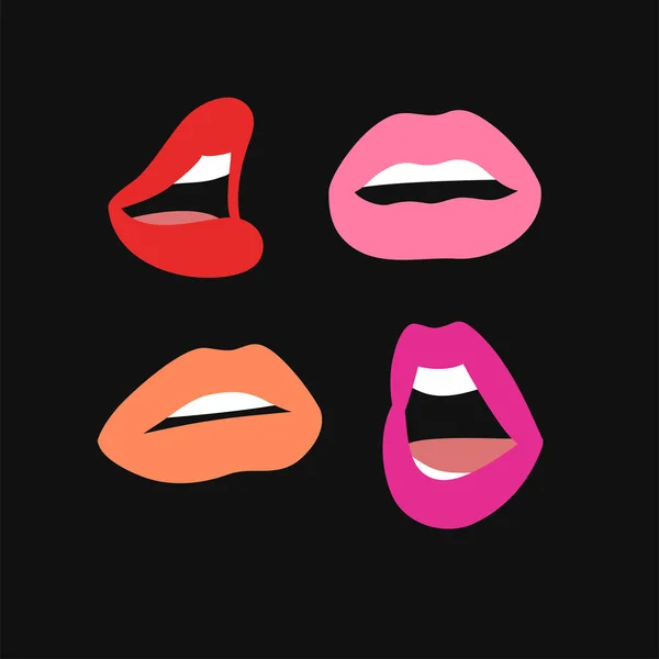 Bibir Wanita Seksi Dengan Matt Colorful Lipstick Gaya Datar Vektor - Stok Vektor