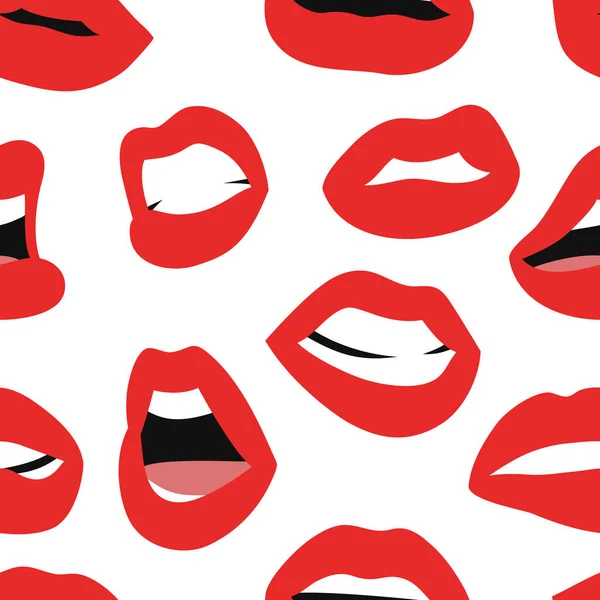 Sömlöst Mönster Med Sexiga Kvinnliga Läppar Med Matt Red Lipstick — Stock vektor