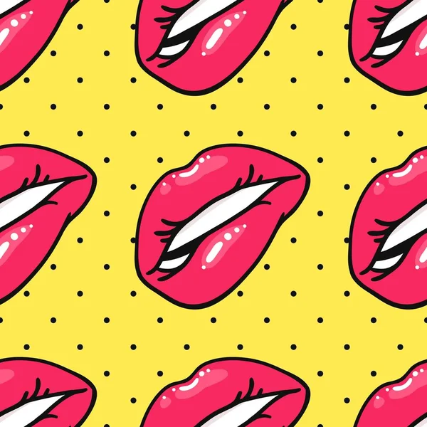 Sömlöst Mönster Med Sexiga Kvinnliga Läppar Med Gloss Pink Lipstick — Stock vektor