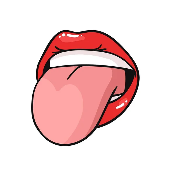 Lábios Femininos Sexy Com Batom Vermelho Brilhante Pop Art Estilo —  Vetores de Stock
