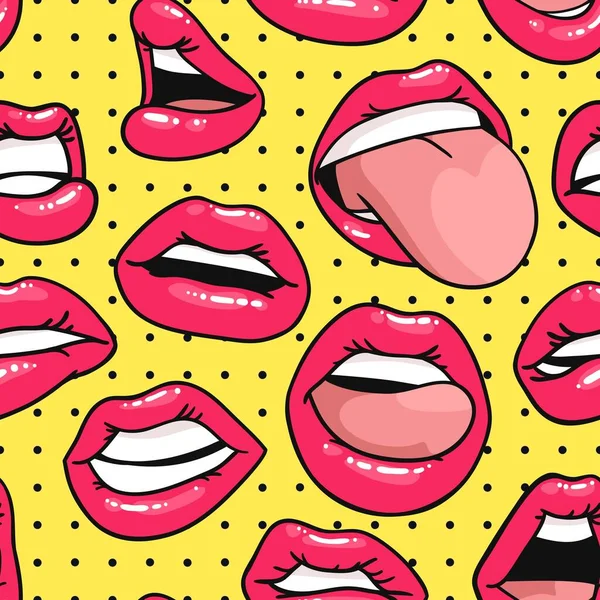 Безшовний Шаблон Сексуальними Жіночими Лайками Gloss Pink Lipstick Pop Art — стоковий вектор