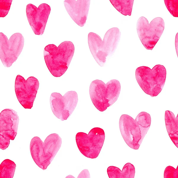 Seamless Pattern Cute Childlike Watercolor Pink Hearts Hand Drawn Paint — Stock Photo, Image