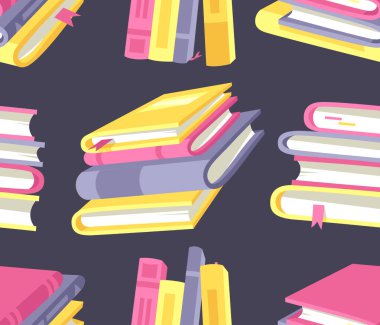 Öğrenci için Çizgi Film Çizim Kitabı ile Kusursuz Desen. El çizimi okul objesi. Okumayla ilgili gerçek Vektör illüstrasyonu. Yaratıcı sanat çalışmaları 