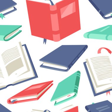 Öğrenci için Çizgi Film Çizim Kitabı ile Kusursuz Desen. El çizimi okul objesi. Okumayla ilgili gerçek Vektör illüstrasyonu. Yaratıcı sanat çalışmaları 