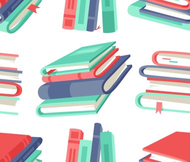 Öğrenci için Çizgi Film Çizim Kitabı ile Kusursuz Desen. El çizimi okul objesi. Okumayla ilgili gerçek Vektör illüstrasyonu. Yaratıcı sanat çalışmaları 