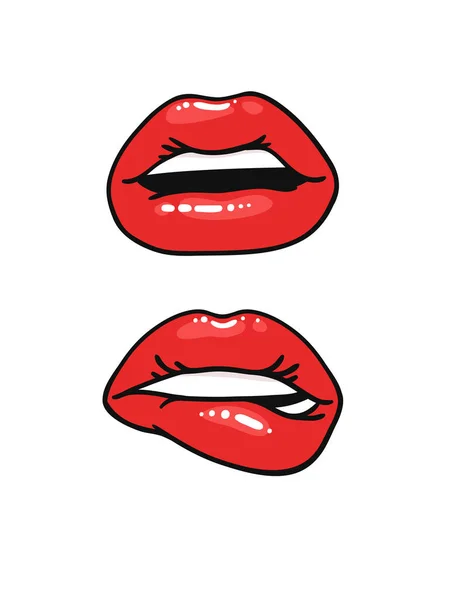 Lèvres Féminines Sexy Avec Rouge Lèvres Rouge Brillant Pop Art — Image vectorielle