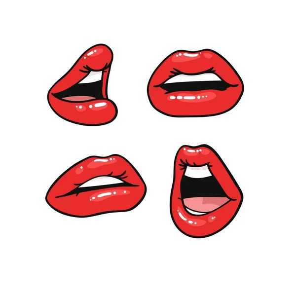 Bibir Wanita Seksi Dengan Gloss Red Lipstick Pop Art Style - Stok Vektor