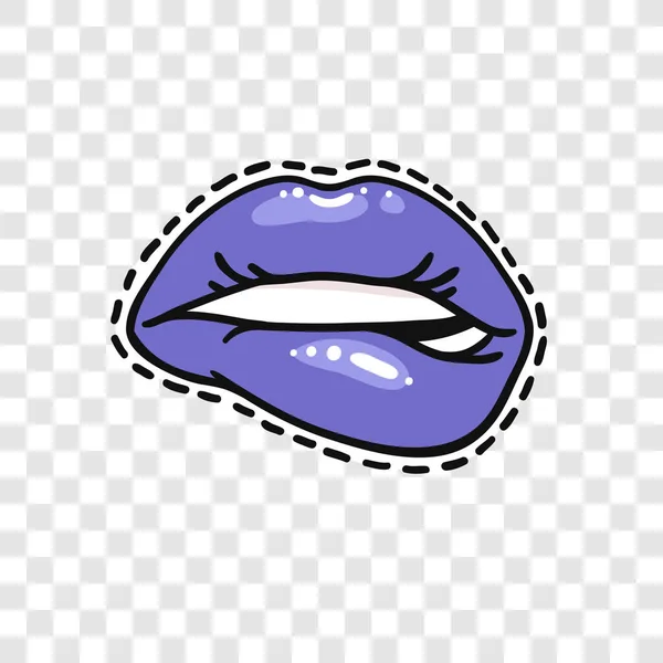 Stickers Met Sexy Vrouwelijke Lippen Met Glanzende Lippenstift Transparante Achtergrond — Stockvector