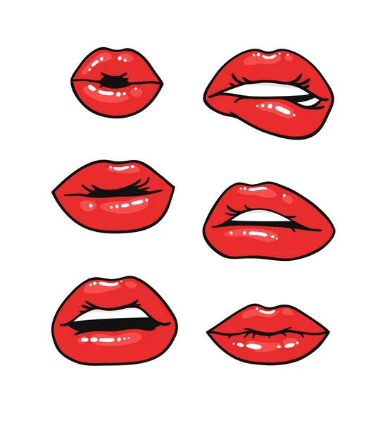 Lèvres Féminines Sexy Avec Rouge Lèvres Rouge Brillant Pop Art — Image vectorielle