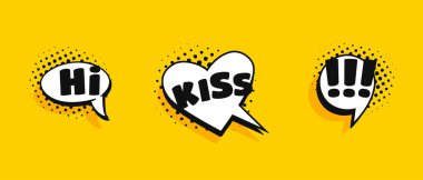 Metinli pop sanat balonu çizimi. Çerçevelerin çizgi film tarzı vektör koleksiyonu. Renk arkaplanı üzerine komik illüstrasyon