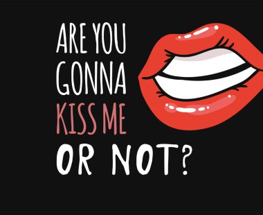 Kırmızı rujlu seksi kadın dudaklar ve mesaj. 