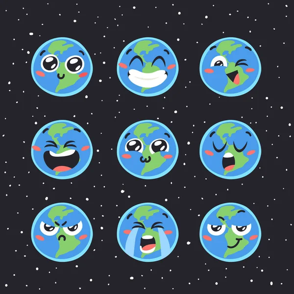 Набір Малюнків Емодзі Дитяча Ілюстрація Дім Космосі Векторний Малюнок Планети — стоковий вектор