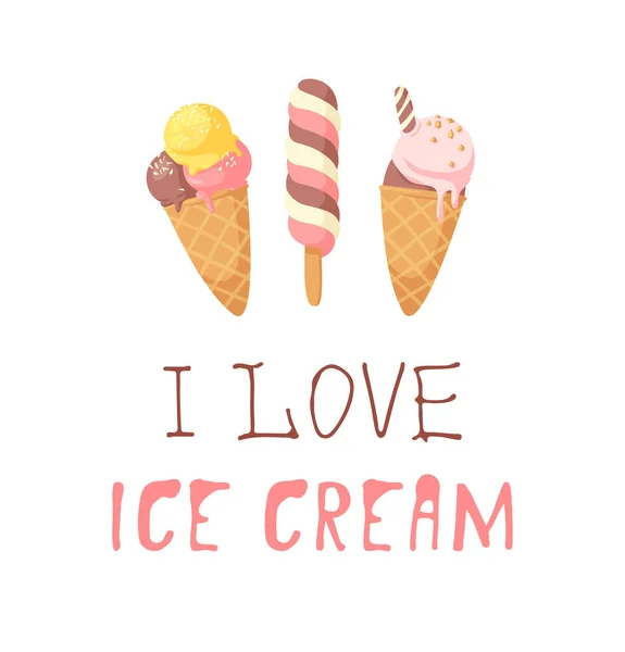 Ręcznie Rysowane Ice Cream Wektor Artystyczne Rysowanie Cytat Letnia Ilustracja — Wektor stockowy