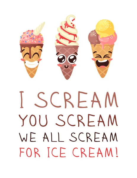 Hand Drawn Ice Cream Cone Vector Artistic Drawing Quote Summer — Stock Vector