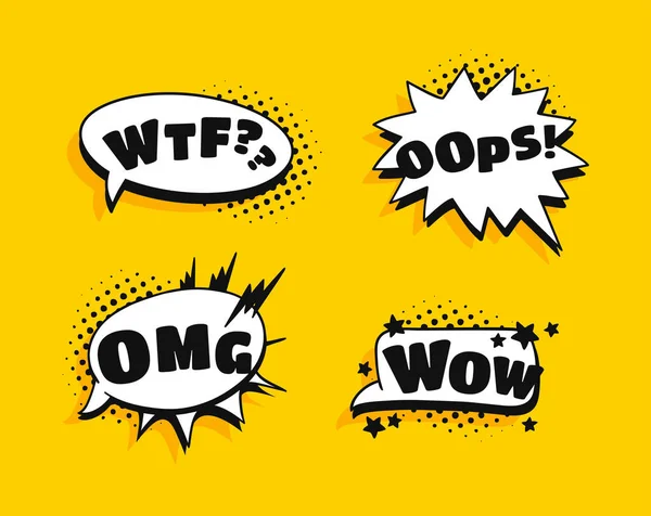 Pop Art Speech Bubble Drawing Text Cartoon Style Vector Collection — Stock Vector