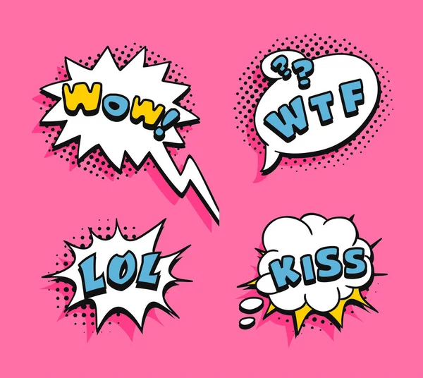 Pop Art Speech Bubble Drawing Text Cartoon Style Vector Collection — Stock Vector