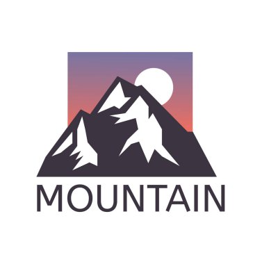 El çizimi dağ izole edildi. Vector Illustration Kayak Tesisi Logosu. Kamp elementi kış manzarası çizimi