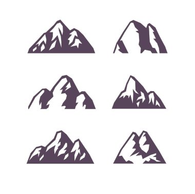 El çizimi dağ izole edildi. Vector Illustration Kayak Tesisi Logosu. Kamp elementi kış manzarası çizimi