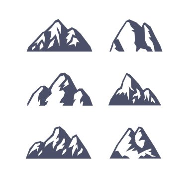 El çizimi dağ izole edildi. Vector Illustration Kayak Tesisi Logosu. Kamp elementi kış manzarası çizimi