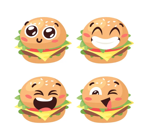 Hand Drawn Cartoon Illustration Burger Emoji Fast Food Vector Drawing — Stock Vector