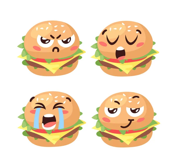 Hand Drawn Cartoon Illustration Burger Emoji Fast Food Vector Drawing — Stock Vector