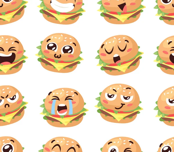 Hand Drawn Cartoon Illustration Burger Emoji Fast Food Vector Drawing — Stock Vector