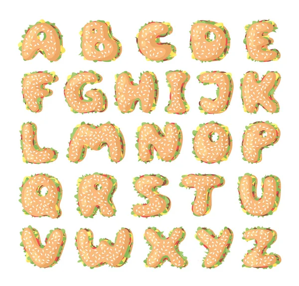 Hand Drawn Cartoon Burger Alphabet Fast Food Vector Font Tasty — Stock Vector