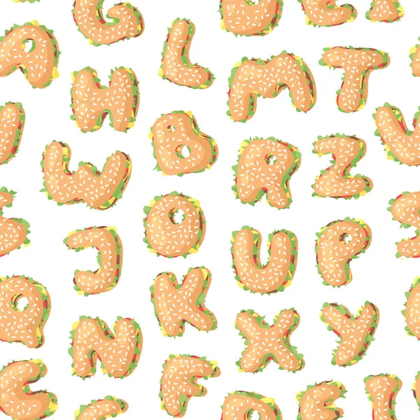 Burger Dessin Animé Dessiné Main Alphabet Modèle Sans Couture Police — Image vectorielle