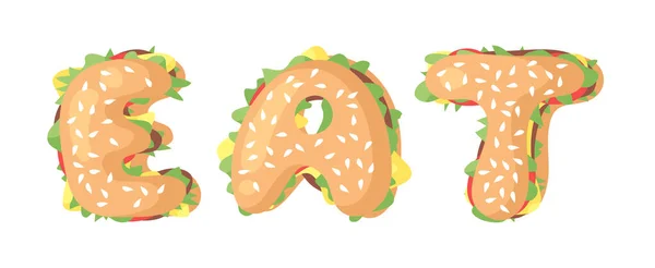 Alfabeto Cartoon Burger Disegnato Mano Mangiare Font Vettoriale Del Fast — Vettoriale Stock