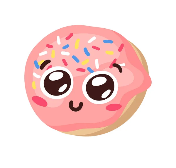 Hand Tecknad Illustration Donut Emoji Snabbmatsvektor Ritning Söt Emoticon Smaklig — Stock vektor