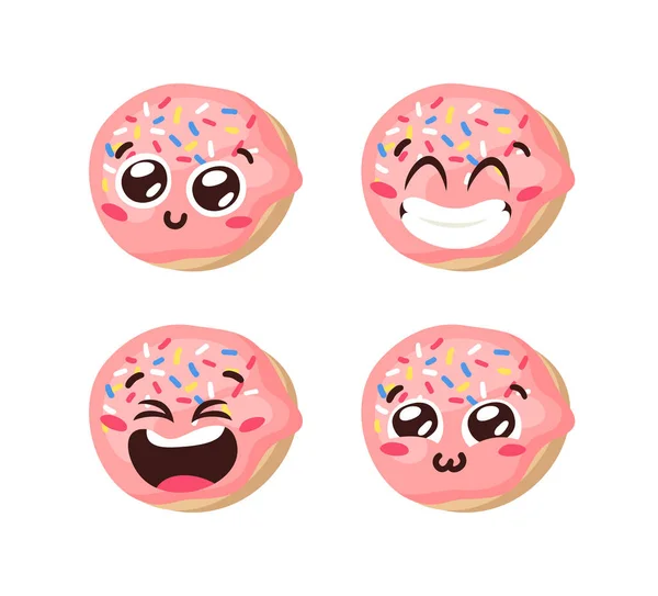 Χέρι Ζωγραφισμένα Κινούμενα Σχέδια Εικονογράφηση Donut Emoji Fast Food Vector — Διανυσματικό Αρχείο