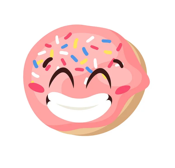 Hand Drawn Cartoon Illustration Donut Emoji Fast Food Vector Drawing - Stok Vektor