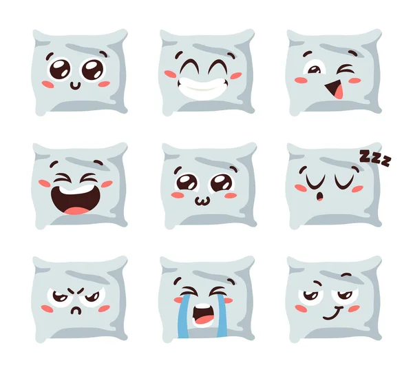 Mão Desenhada Engraçado Travesseiro Emoji Emoticon Elemento Adormecido Personagem Desenhos — Vetor de Stock