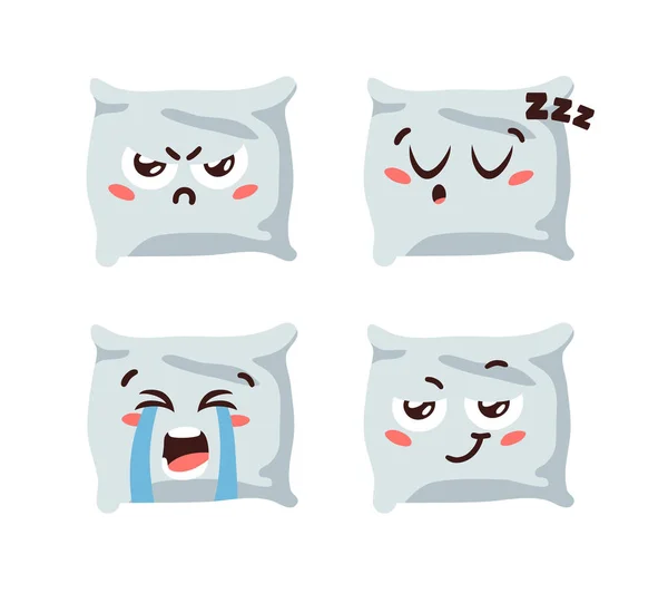 Mão Desenhada Engraçado Travesseiro Emoji Emoticon Elemento Adormecido Personagem Desenhos —  Vetores de Stock