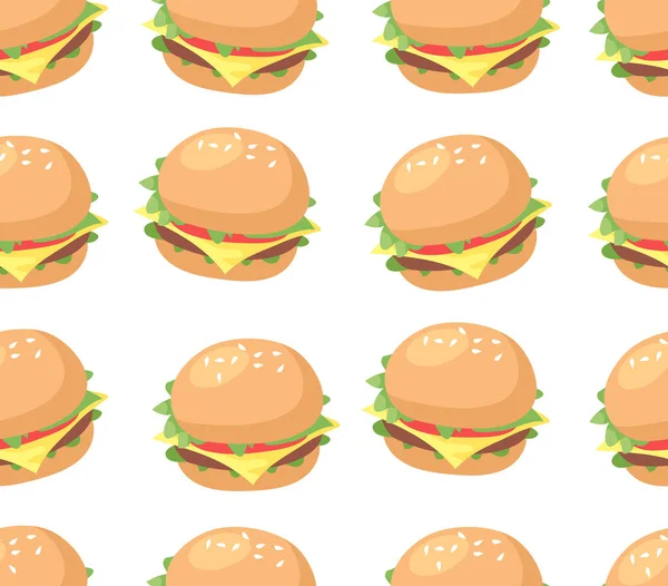 Handritad Tecknad Illustration Burger Snabbmatsvektor Ritning Smaklig Bildmåltid Flat Style — Stock vektor