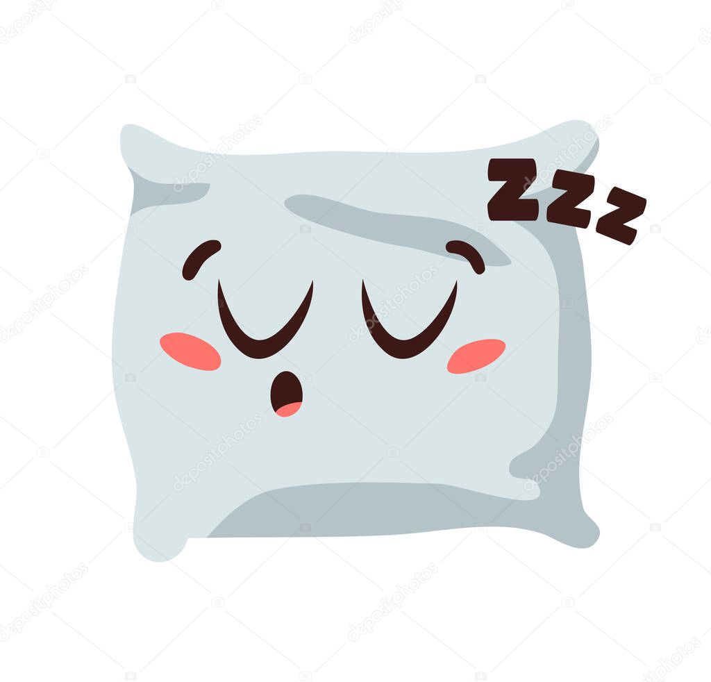Hand Drawn Funny Pillow Emoji. Cartoon Character Sleeping Element Emoticon. Facial Expression Vector Illustration.