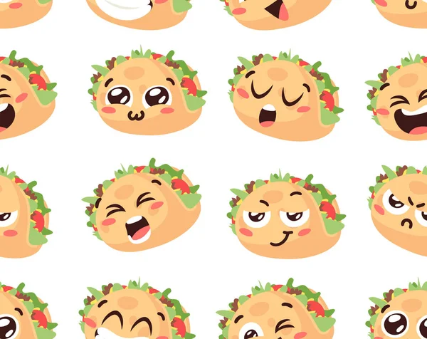 Hand Drawn Cartoon Illustration Tacos Emoji Fast Food Vector Drawing - Stok Vektor