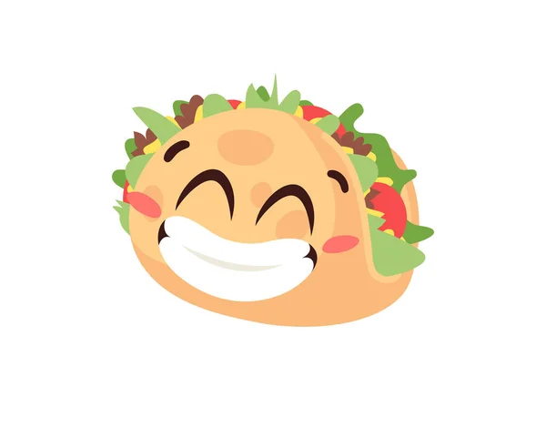 Hand Drawn Cartoon Illustration Tacos Emoji Fast Food Vector Drawing - Stok Vektor