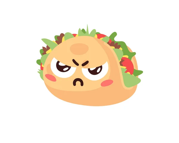 Hand Drawn Cartoon Illustration Tacos Emoji Fast Food Vector Drawing - Stok Vektor