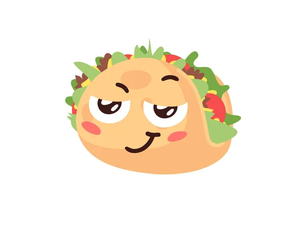 Hand Drawn Cartoon Illustration Tacos Emoji Fast Food Vector Drawing - Stok Vektor