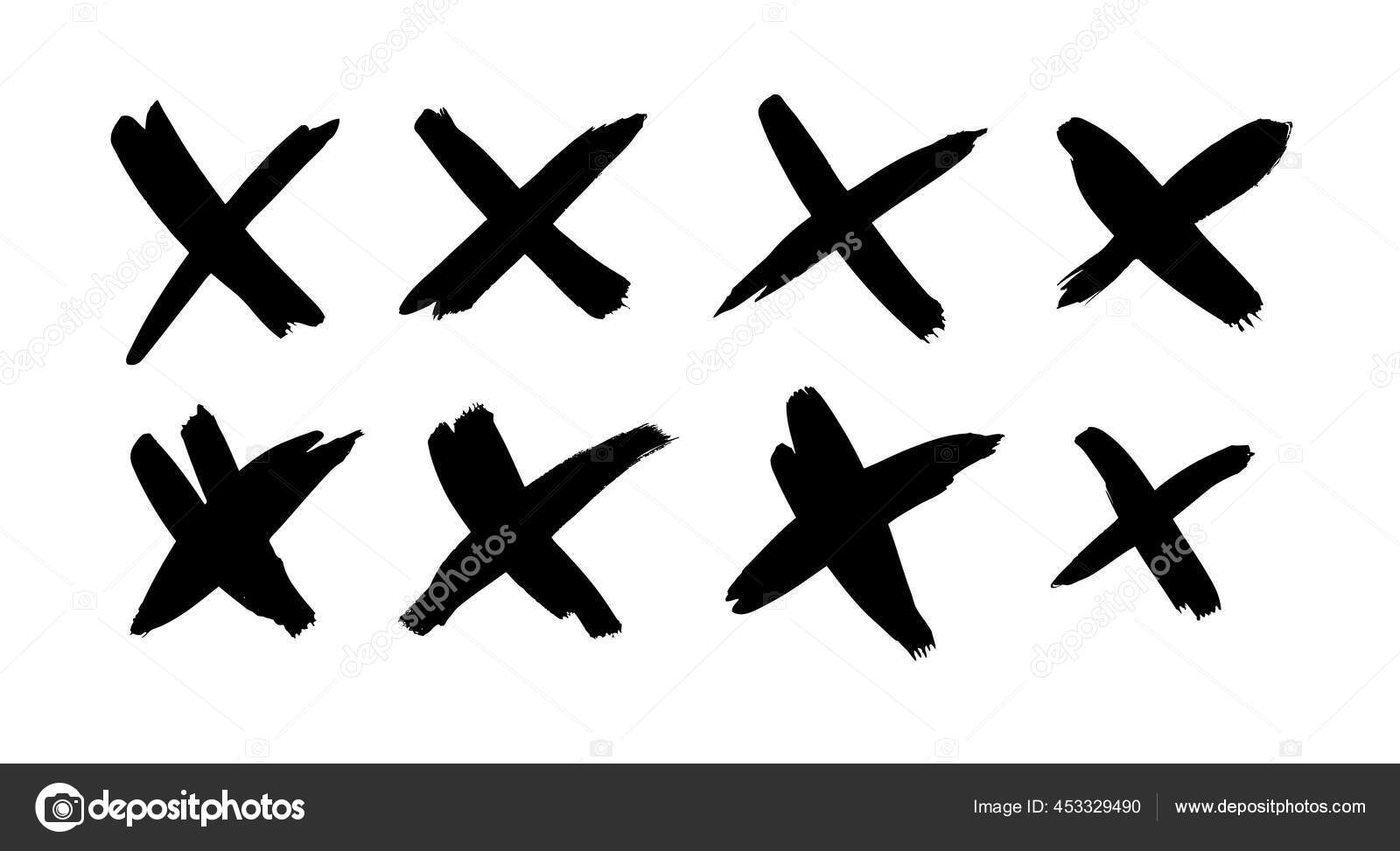 Black White Paint Vector Cross Lines Hand Drawn Set Objects Stock
