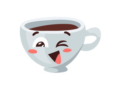 Çizgi film karakteri kahve kupası. Elle çizilmiş Vektör Deseni Duygusallığı. Gerçek Sanatsal Tasarım Emoji Cafe