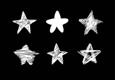 Siyah beyaz kalem çizim nesneleri. El çizimi soyut illüstrasyon grunge elementleri. Tasarım için vektör soyut yıldızlar